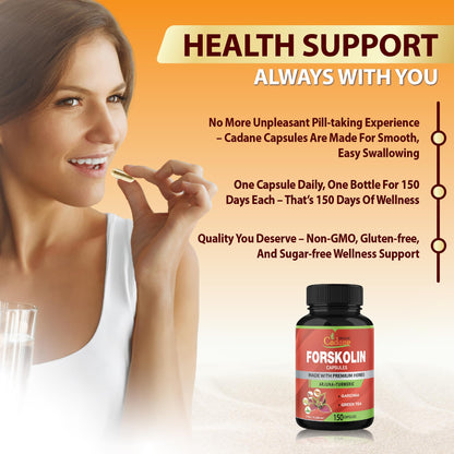 Cadane Forskolin 5-in-1 Capsules – Turmeric, Arjuna, Garcinia, Green Tea | 150 Caps