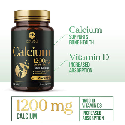 Calcium 1200 mg with Vitamin D3 - Bone Health Supplement for Men & Women | 120 Tablets
