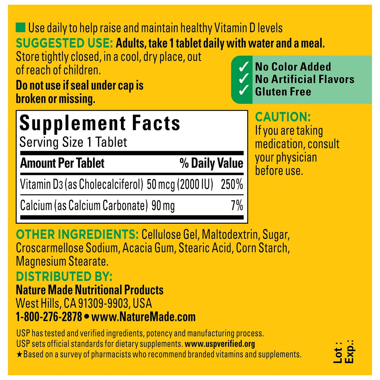 Nature Made Vitamin D3 2000 IU (50 mcg) – Supports Bone, Immune Health | 100 Tablets