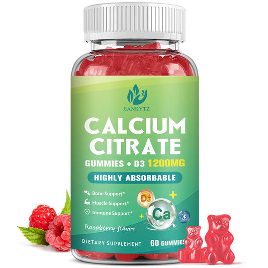 1200mg Calcium Citrate Gummies with Vitamin D3 & K2 – Bone, Muscle & Immune Support | Raspberry