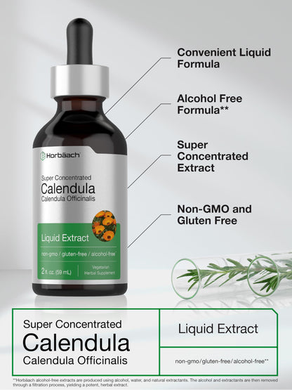 Horbäach Calendula Tincture - 2 fl oz Liquid Extract Drops | Alcohol Free, Vegetarian & Non-GMO