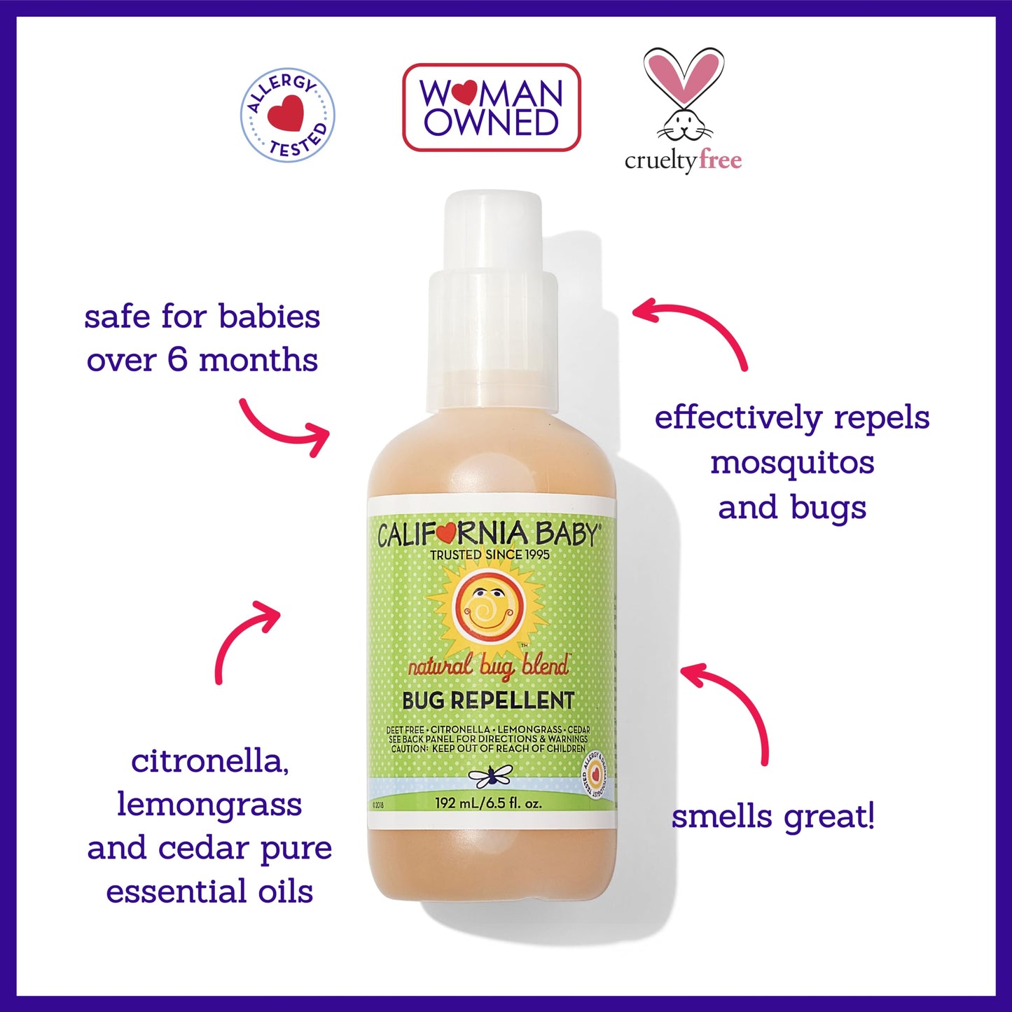 California Baby Natural Bug Spray – DEET-Free Mosquito Repellent for Babies & Kids (Citronella)