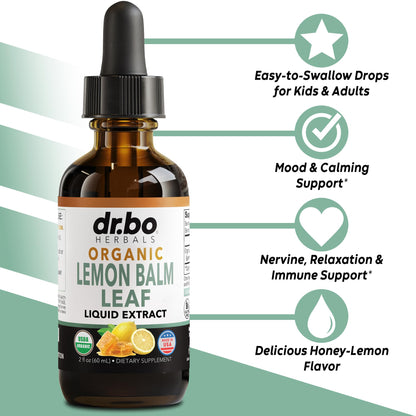Organic Lemon Balm Extract Tincture – Calm Relaxation Drops (Vegan, 2oz)