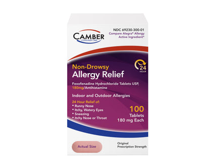 Camber Fexofenadine 24-Hour Non-Drowsy Allergy Relief - 100 Tablets