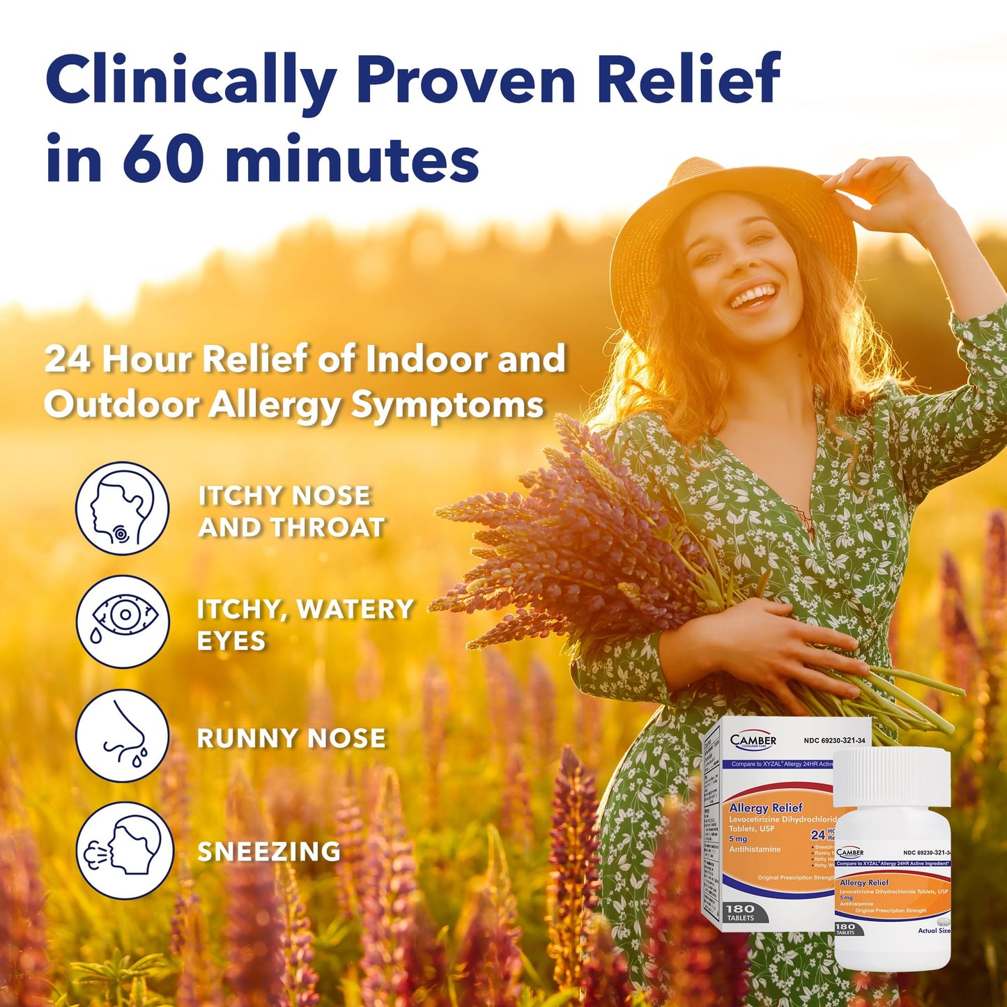 Camber Consumer Care Levocetirizine Dihydrochloride 5mg Tablets – 24-Hour Allergy Relief (80 Count) Compare to Xyzal
