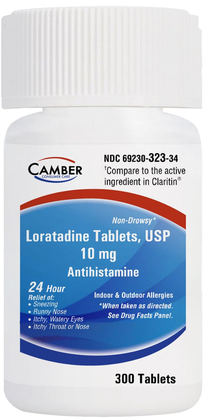 Camber Loratadine 10mg Allergy Pills - 24 Hour Non-Drowsy Relief (300 Tablets)