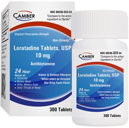 Camber Loratadine 10mg Allergy Pills - 24 Hour Non-Drowsy Relief (300 Tablets)