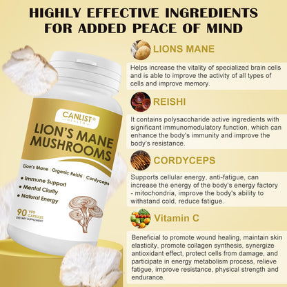CANLIST Organic Mushroom Complex: Focus & Immunity (90 Capsules)