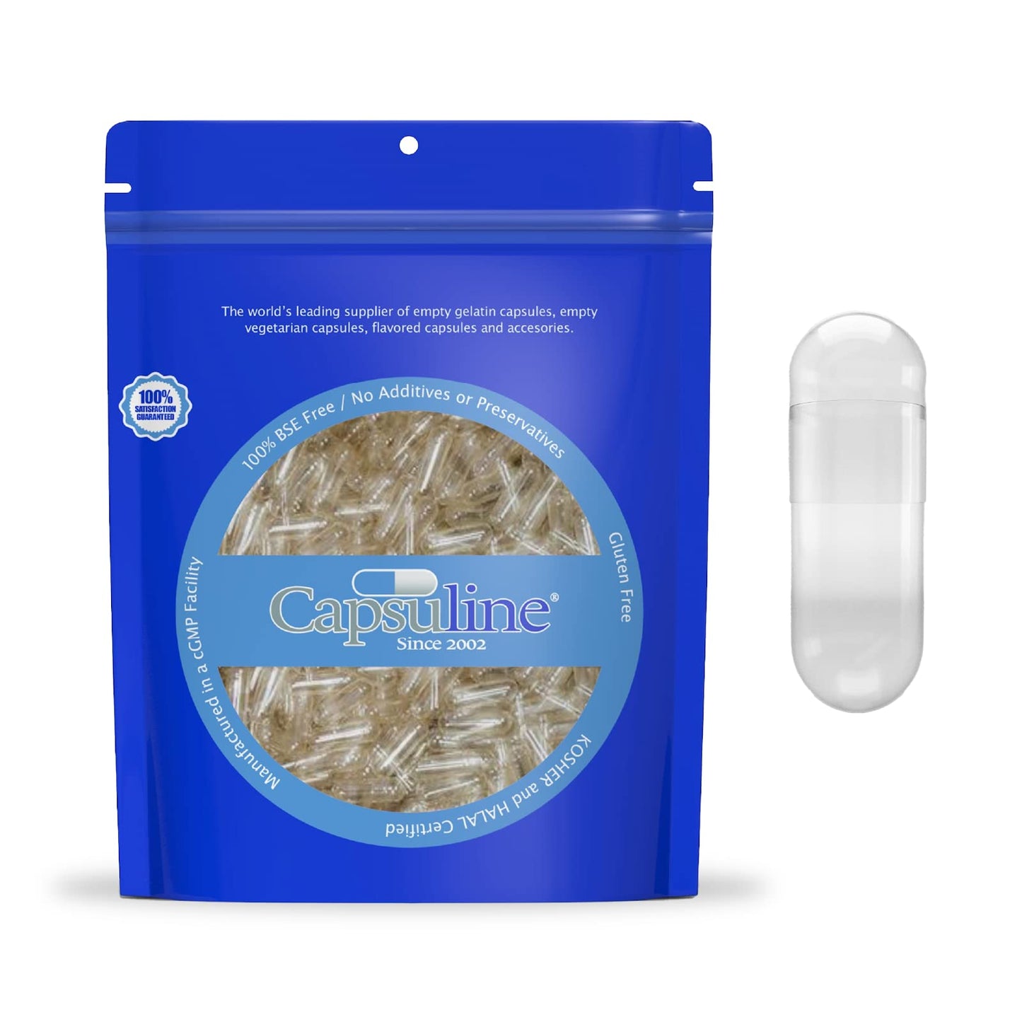 Capsuline Size 000 Gelatin Empty Capsules – 5000 Count, Kosher, Gluten Free & Non-GMO Certified, Clear
