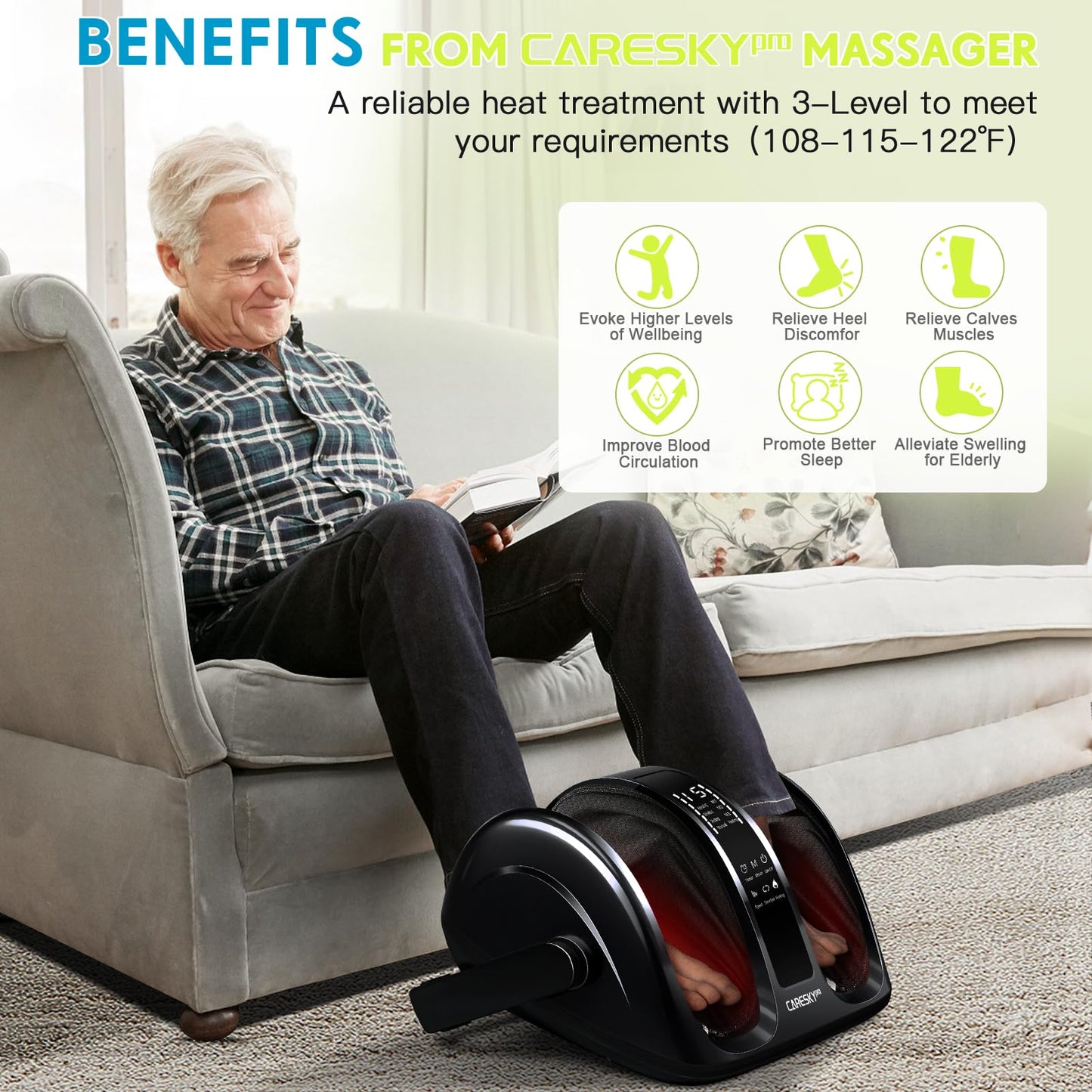 CARESKYpro Foot Massager – Deep Kneading, Heat Therapy, Circulation Support