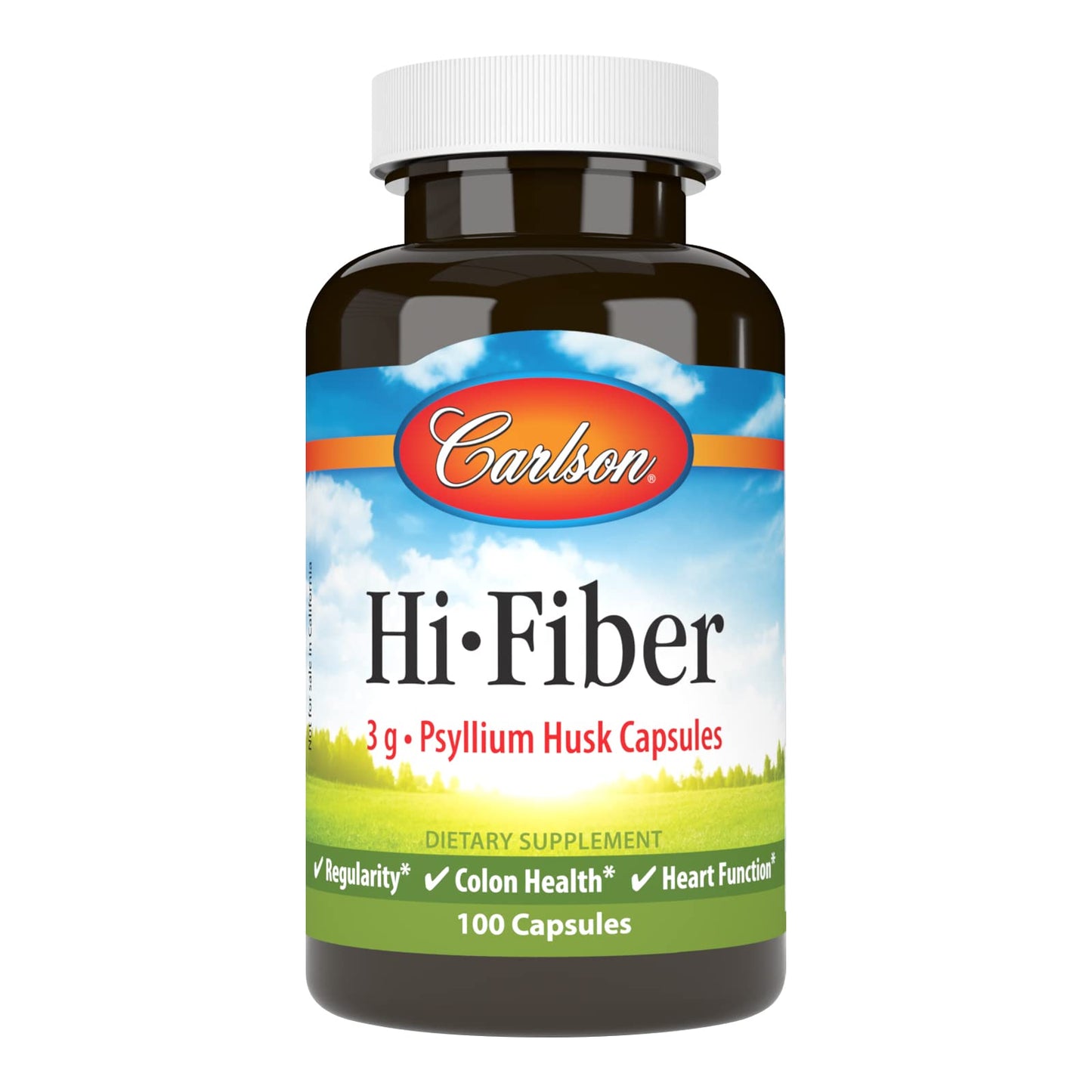 Carlson Hi-Fiber Psyllium Husk Capsules 3 g – Regularity, Colon Health & Heart Function | 100 Capsules