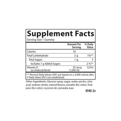 Carlson Vitamin D3 Gummies 1000 IU (25 mcg) – Bone Health, Immune Support & Calcium Absorption | 60 Vegetarian Gummies