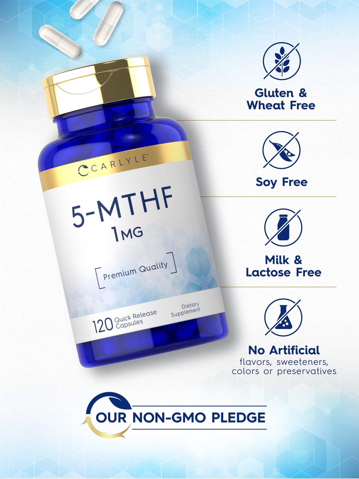 Carlyle 5-MTHF L-Methylfolate 1mg – 120 Capsules, Non-GMO & Gluten Free