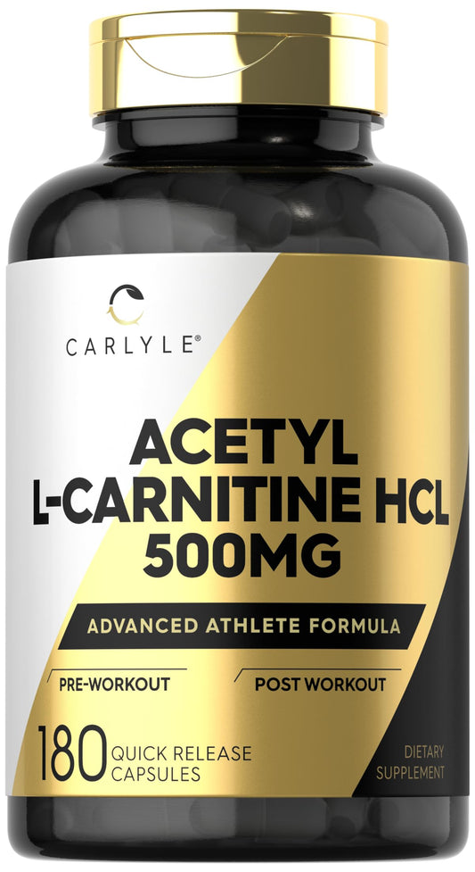 Carlyle Acetyl L-Carnitine HCl 500mg | 180 Count Capsules | Non-GMO & Gluten Free | Advanced Athlete Formula