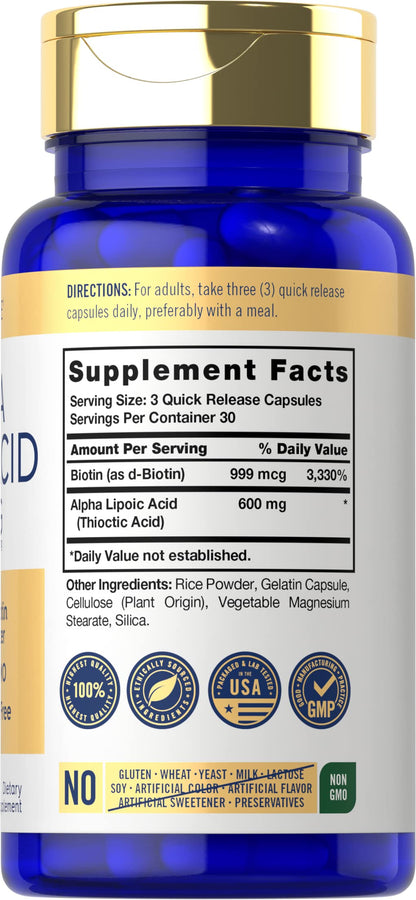 Carlyle Alpha Lipoic Acid 600mg + Biotin Optimizer | 90 Capsules | Non-GMO & Gluten Free