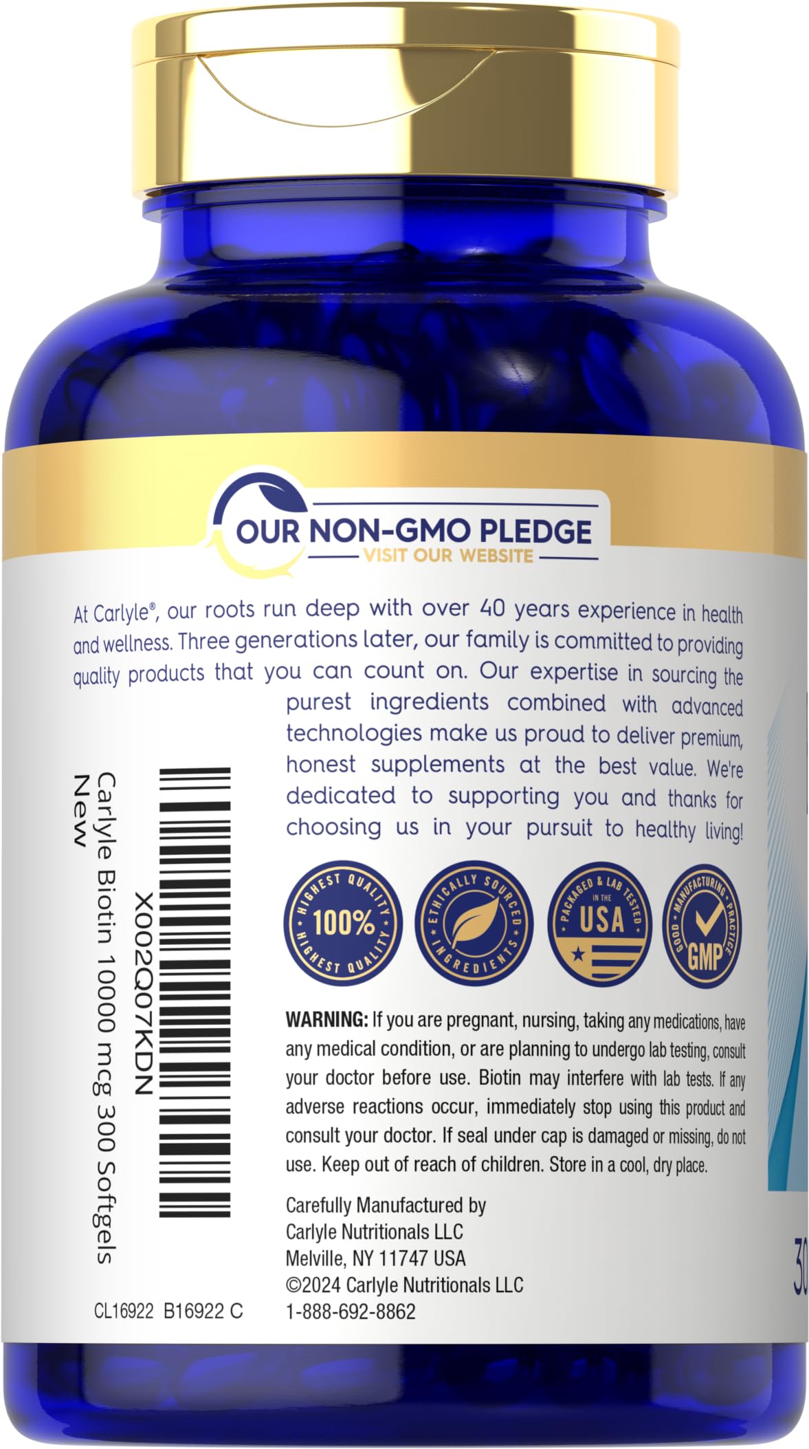 Carlyle Biotin 10000mcg | 300 Softgels | Max Strength | Non-GMO, Gluten Free Supplement