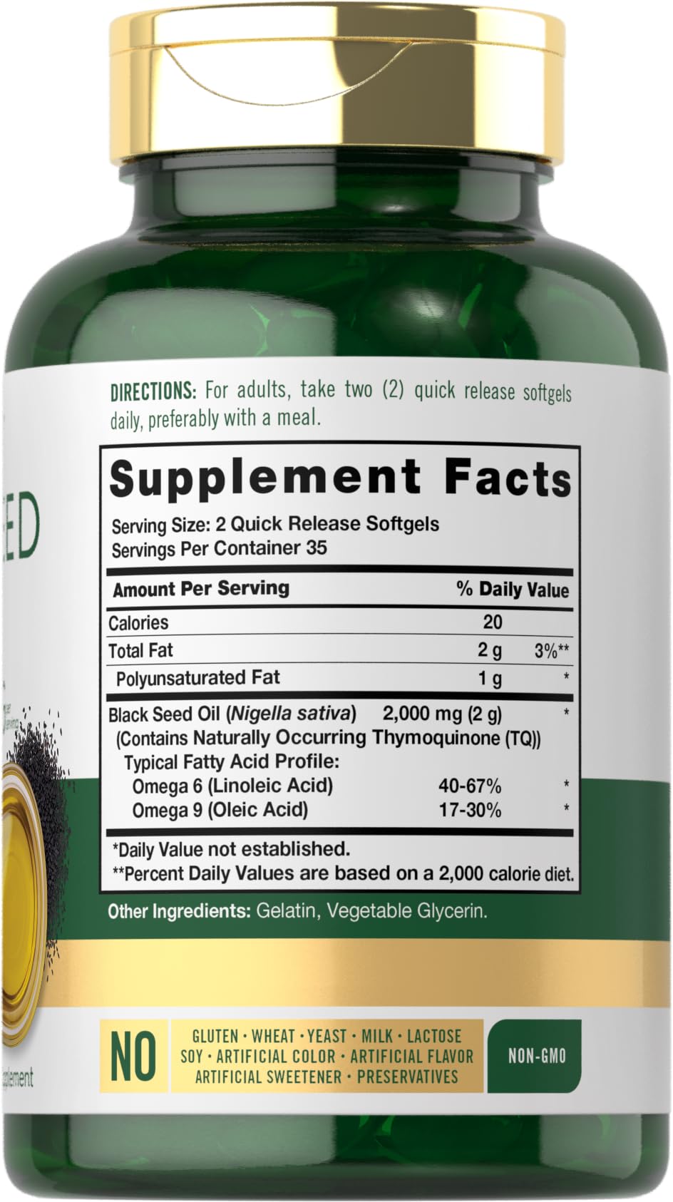 Carlyle Black Seed Oil Softgel Capsules 2000mg | 70 Softgels | Non-GMO & Gluten Free | for Women & Men