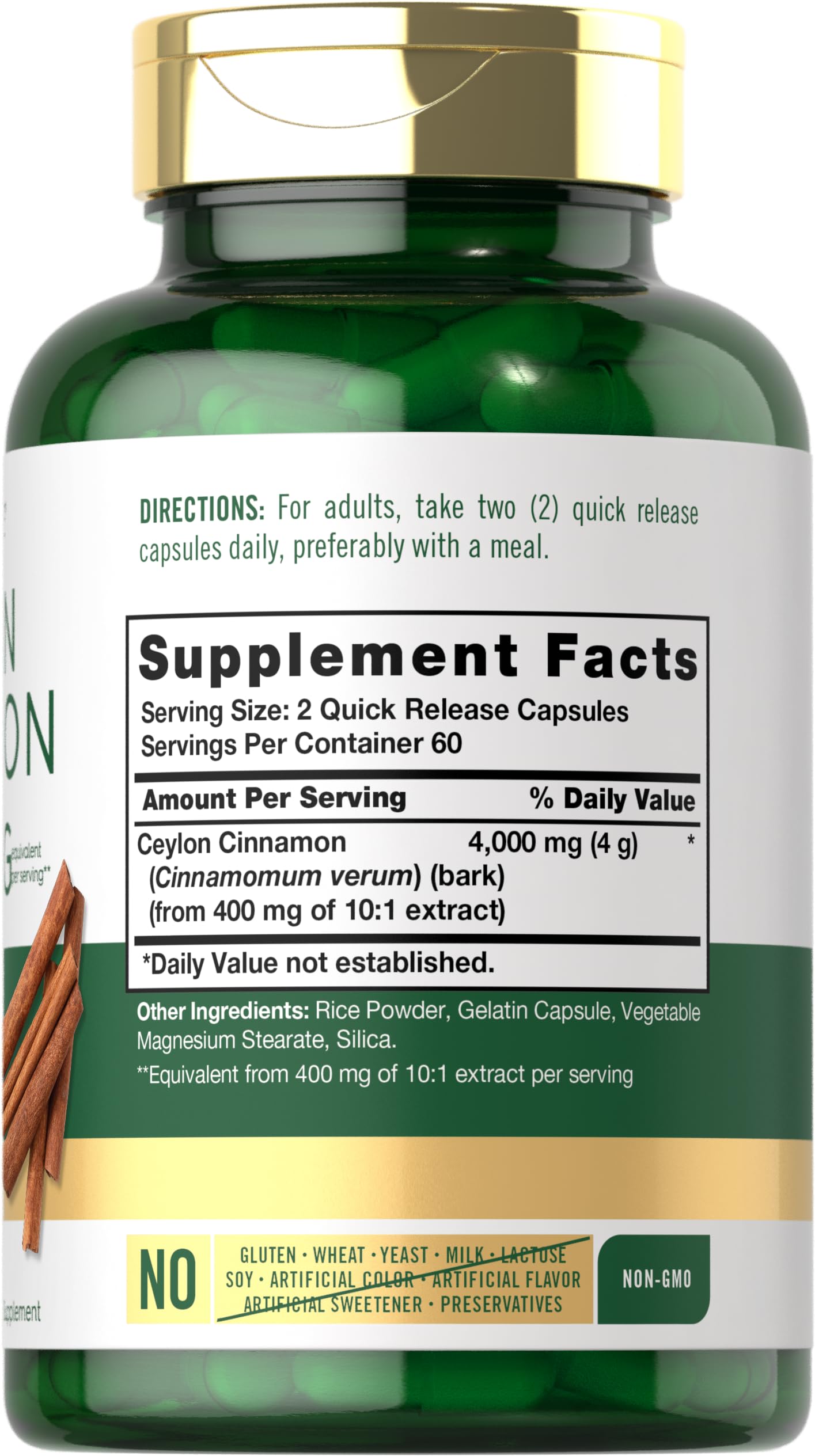 Carlyle Ceylon Cinnamon Capsules 4000 mg | 120 Count | Non-GMO & Gluten Free Supplement