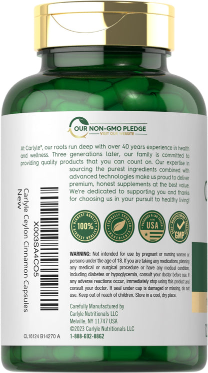 Carlyle Ceylon Cinnamon Capsules 4000 mg | 120 Count | Non-GMO & Gluten Free Supplement