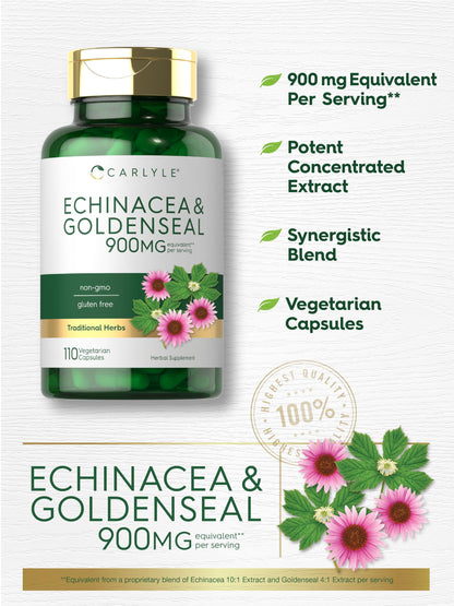 Carlyle Echinacea Goldenseal Capsules – 110 Count, 900mg | Vegetarian, Non-GMO, Gluten Free