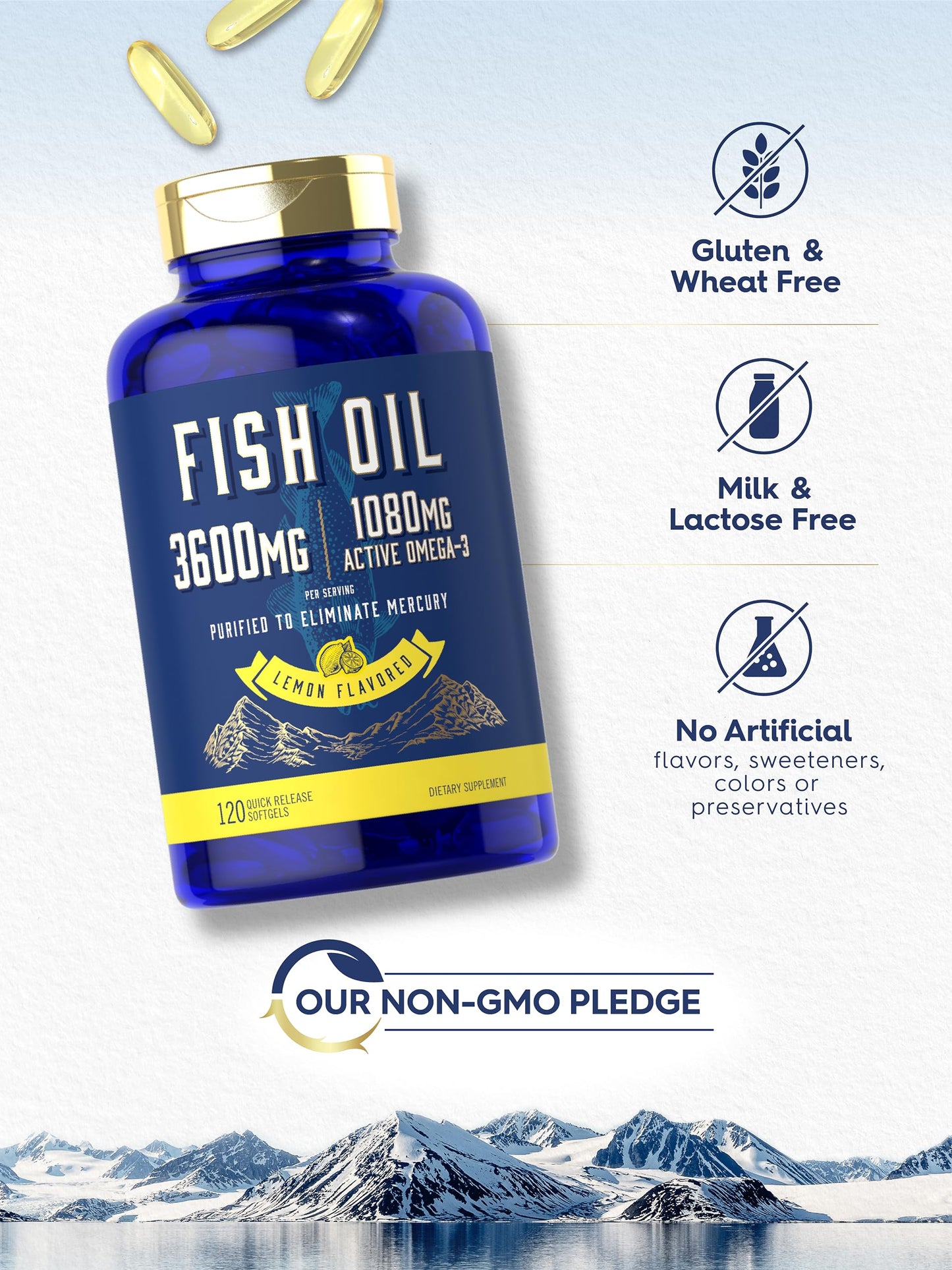 Carlyle Fish Oil 3600mg – 1080mg Omega-3, 120 Count, Non-GMO