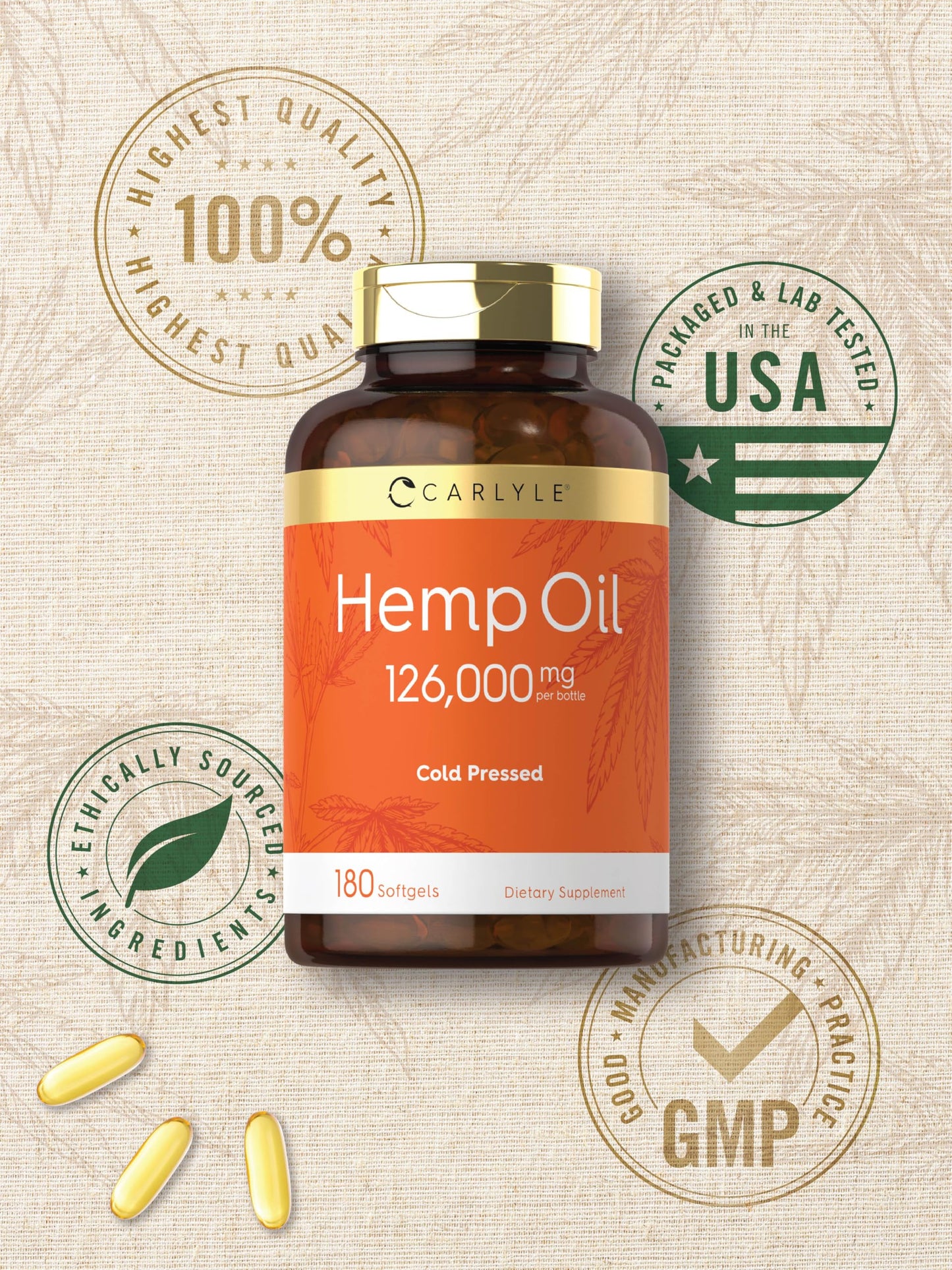 Carlyle Hemp Oil Capsules | 126,000 mg | 180 Softgels | Non-GMO, Gluten Free