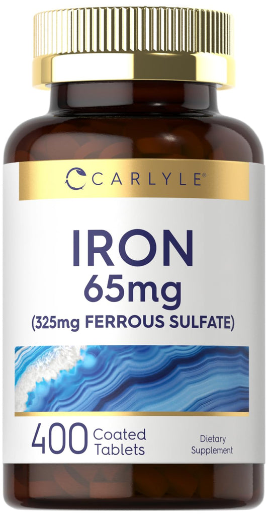 Carlyle Iron Ferrous Sulfate 65 mg | 400 Tablets | Non-GMO, Gluten Free, Vegetarian | High Potency