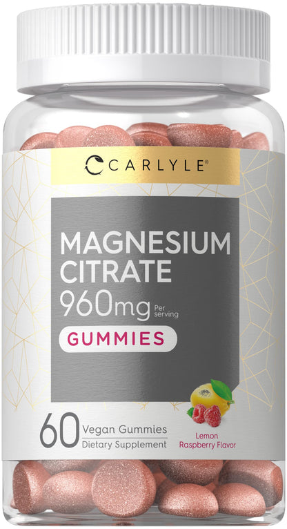 Carlyle Magnesium Citrate Gummies 960mg | Lemon Raspberry, 60 Count | Vegan, Non-GMO, Gluten Free