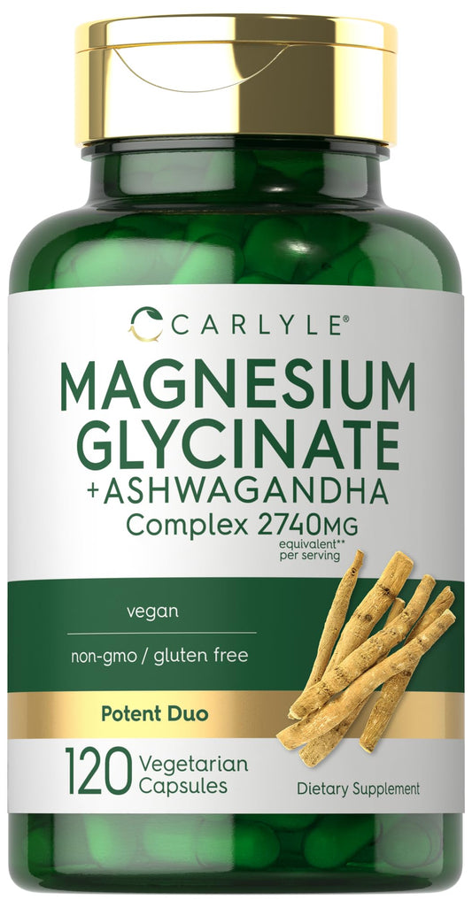 Carlyle Magnesium Glycinate with Ashwagandha | 2,740mg Complex | 120 Veg Capsules | Non-GMO & Gluten Free
