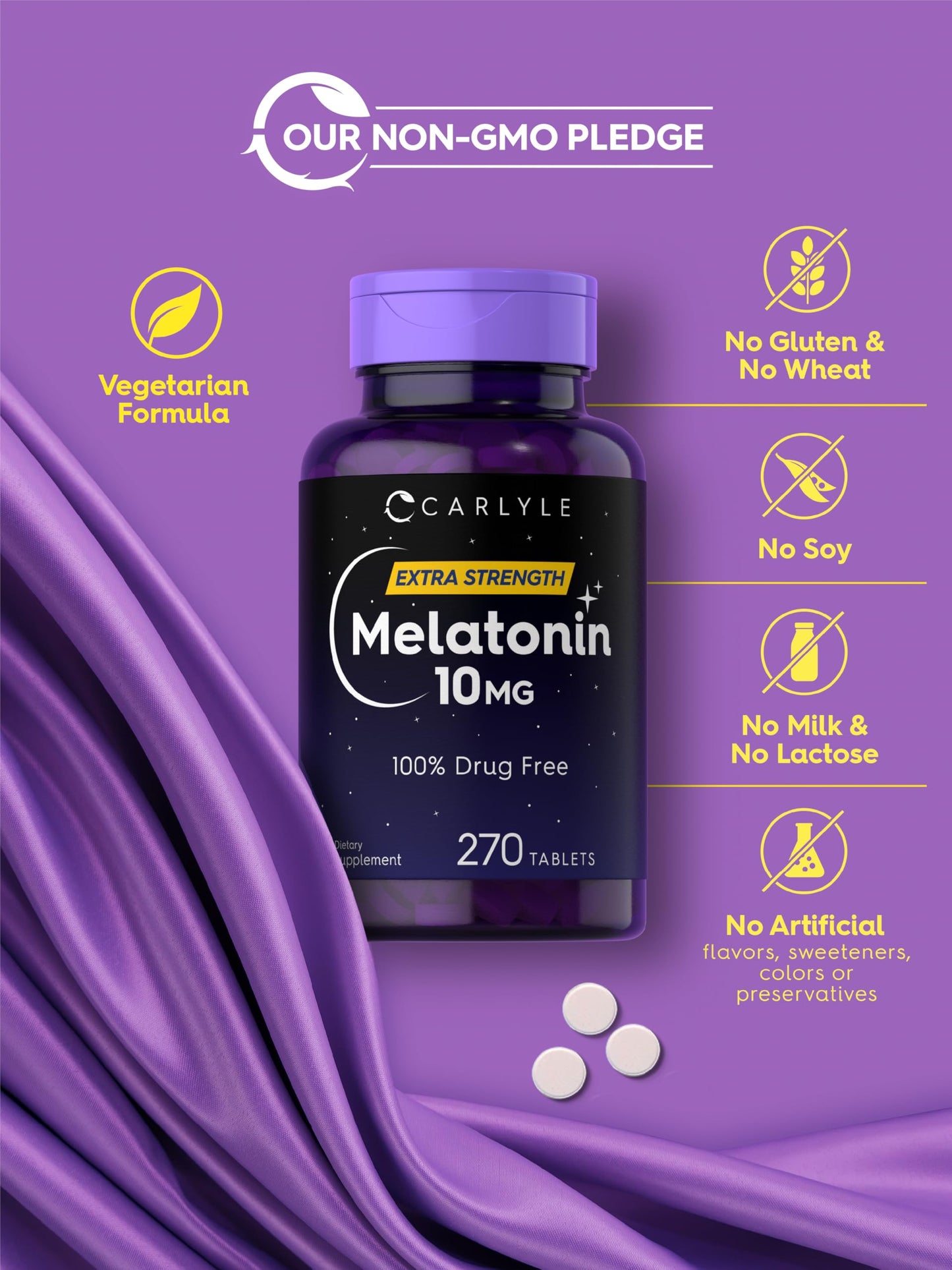 Carlyle Melatonin 10mg – 270 Tablets | L-Theanine | Vegetarian, Non-GMO, Gluten Free