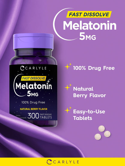 Carlyle Melatonin 5 mg Fast Dissolve, Berry – 300 Tablets | Vegetarian