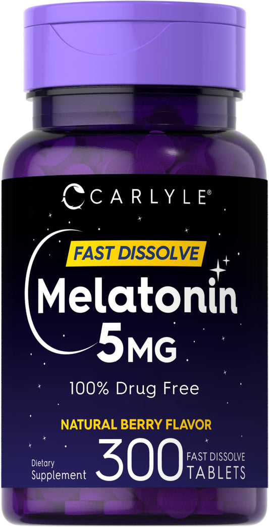 Carlyle Melatonin 5 mg Fast Dissolve, Berry – 300 Tablets | Vegetarian