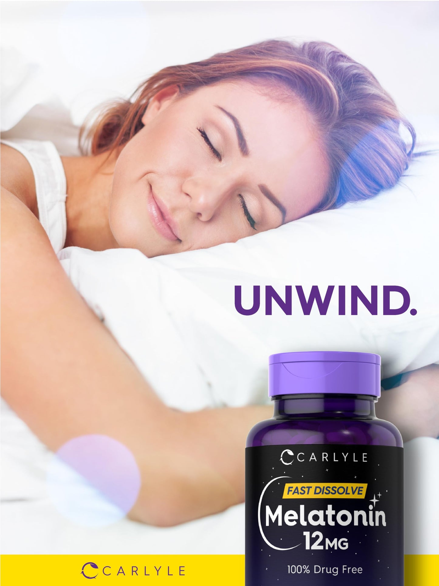 Carlyle Melatonin 12 mg Fast Dissolve – 300 Tablets | Berry Flavor | Drug Free, Vegetarian, Non-GMO, Gluten Free
