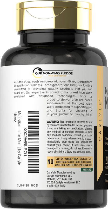 Carlyle Multivitamin for Men 50+ (200 Count) – B Vitamins, Vitamin D, Magnesium & Zinc | Non-GMO & Gluten Free