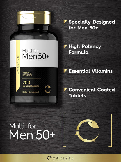 Carlyle Multivitamin for Men 50+ (200 Count) – B Vitamins, Vitamin D, Magnesium & Zinc | Non-GMO & Gluten Free