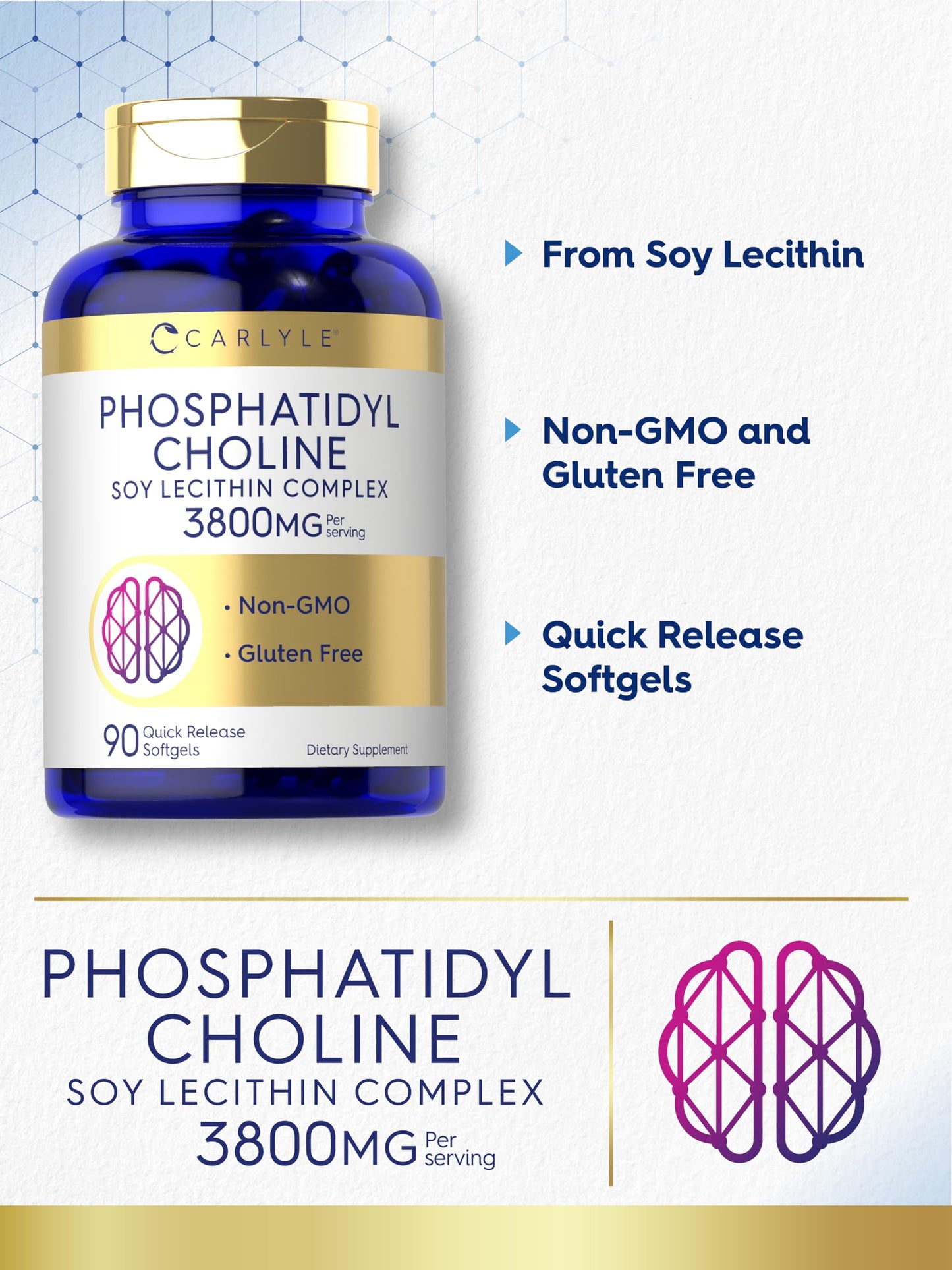 Carlyle Phosphatidyl Choline Supplement | 3,800mg | 90 Quick Release Softgels | Non-GMO & Gluten Free