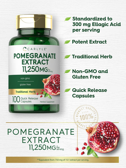 Carlyle Pomegranate Extract | 11250mg | 100 Capsules | Non-GMO, Gluten Free Supplement | Traditional Herb
