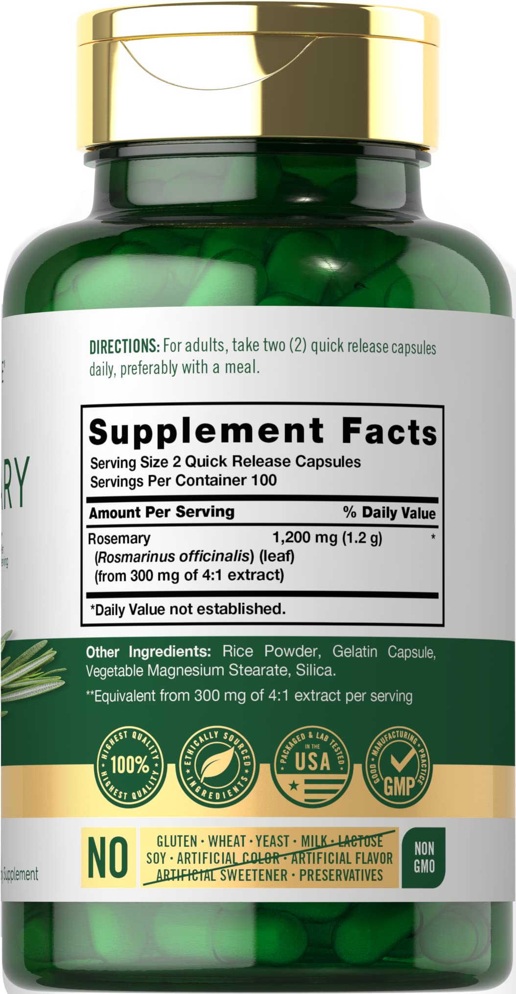 Carlyle Rosemary Capsules 1200mg | 200 Count | Non-GMO & Gluten-Free Extract
