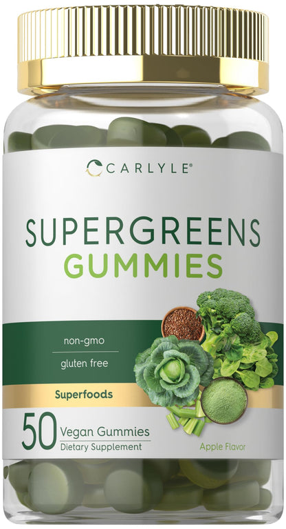Carlyle Supergreens Gummies – Apple Flavor | 50 Count | Vegan, Non-GMO, Gluten Free
