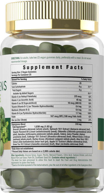 Carlyle Supergreens Gummies – Apple Flavor | 50 Count | Vegan, Non-GMO, Gluten Free