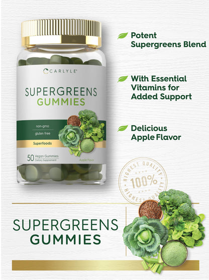 Carlyle Supergreens Gummies – Apple Flavor | 50 Count | Vegan, Non-GMO, Gluten Free