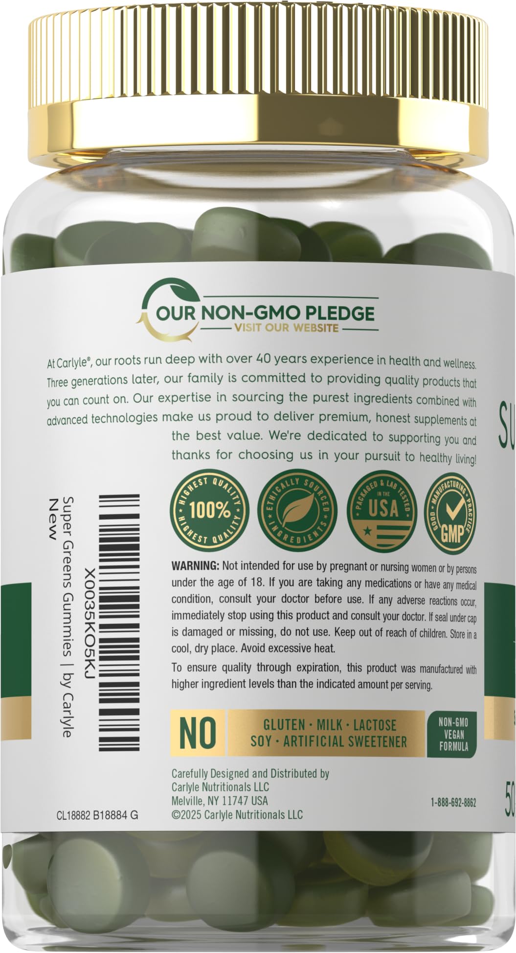 Carlyle Supergreens Gummies – Apple Flavor | 50 Count | Vegan, Non-GMO, Gluten Free