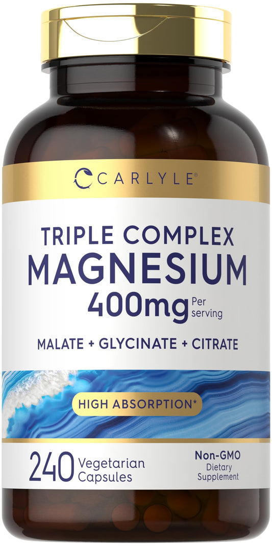 Carlyle Triple Magnesium Complex – 400 mg, 240 Capsules | Mg Malate, Glycinate & Citrate | Vegetarian, Non-GMO, Gluten Free