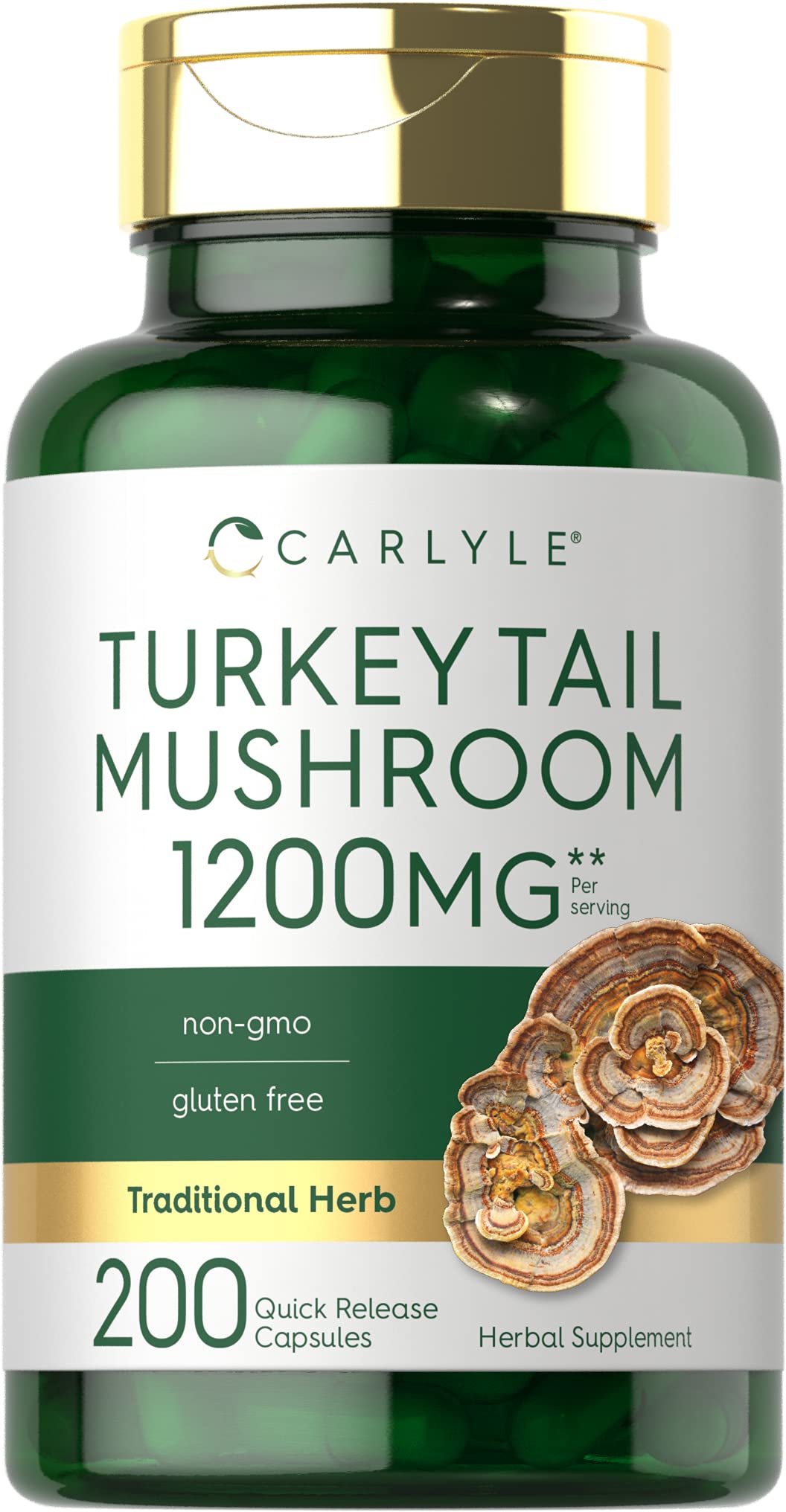 Carlyle Turkey Tail Mushroom Capsules - 1200mg, 200 Count | Non-GMO & Gluten Free