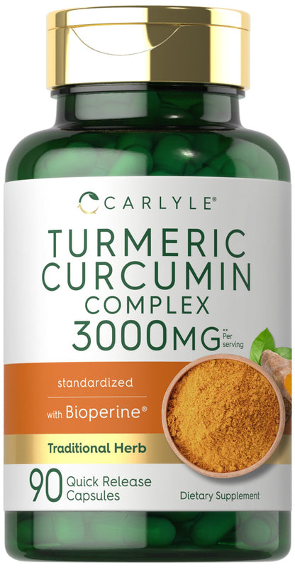 Carlyle Turmeric Curcumin 3000mg with Bioperine – 90 Capsules | Non-GMO, Gluten Free