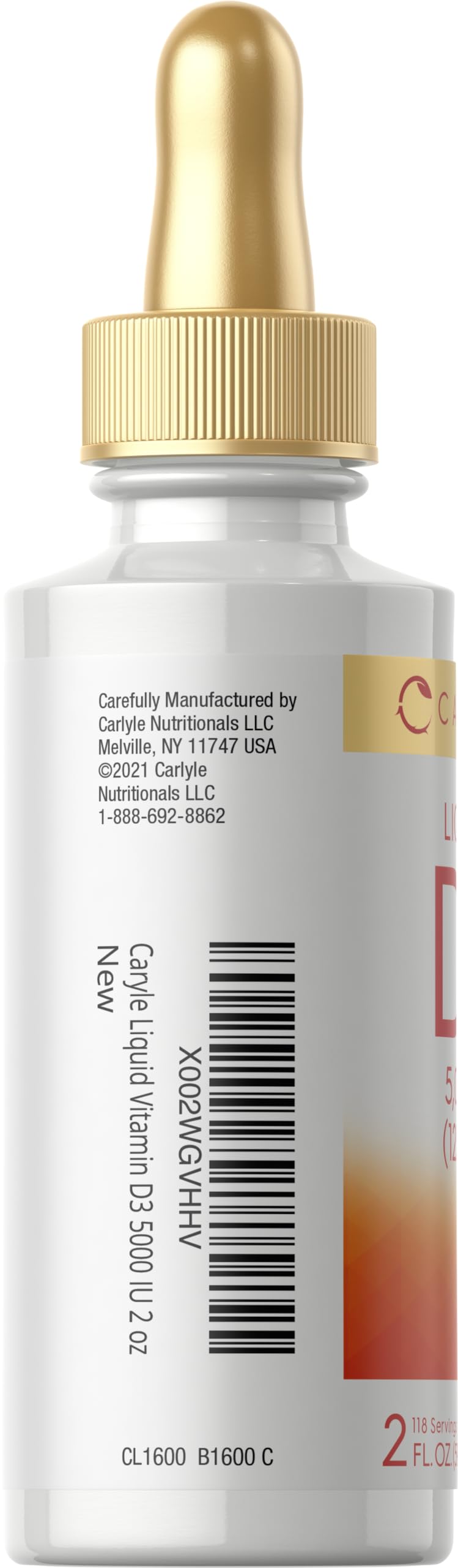 Carlyle Liquid Vitamin D3 5000 IU (125 mcg) – 2 oz | Vegetarian, Non-GMO, Gluten Free
