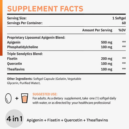Cenffitio Liposomal Apigenin 500mg Softgels – Sleep Support & Senolytic Blend (12-Month Supply)