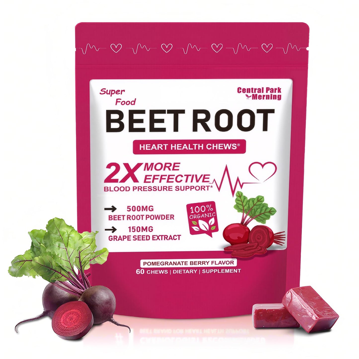 Central Park Beet Root Chews – 2-in-1 Beet & Grape Seed for Heart Health & Energy