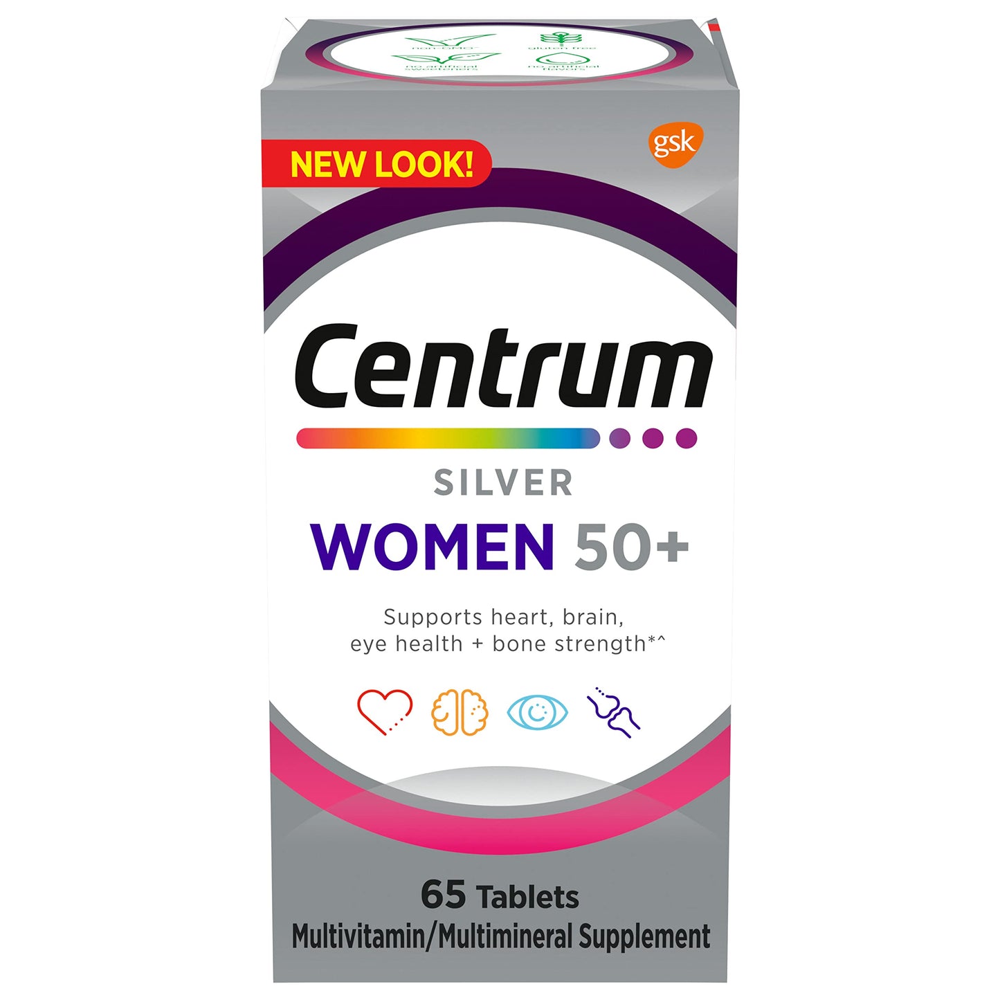 Centrum Silver Women's Multivitamin 50+ | Memory, Bone & Heart Health | Non-GMO | 65 Count