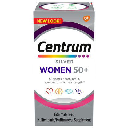 Centrum Silver Women's Multivitamin 50+ | Memory, Bone & Heart Health | Non-GMO | 65 Count